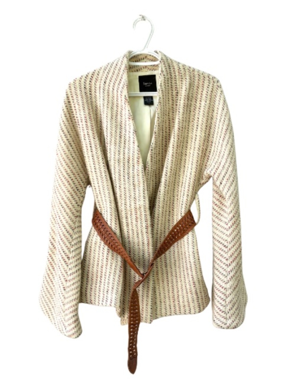 SMYTHE Cream Waffle-Knit Belted Jacket | 8